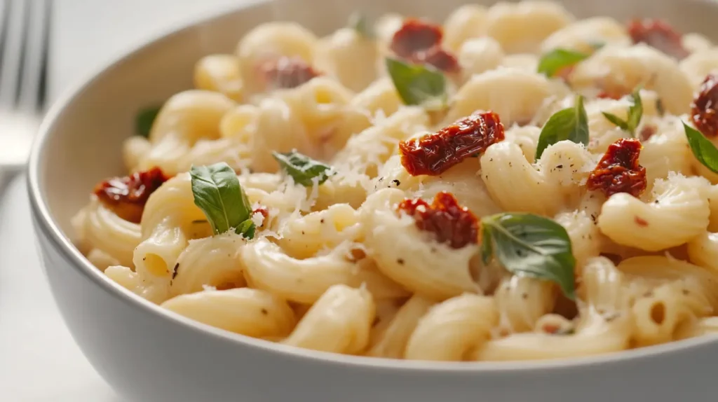 A comforting bowl of Marry Me Pasta with sun-dried tomatoes and fresh basil, steaming hot.