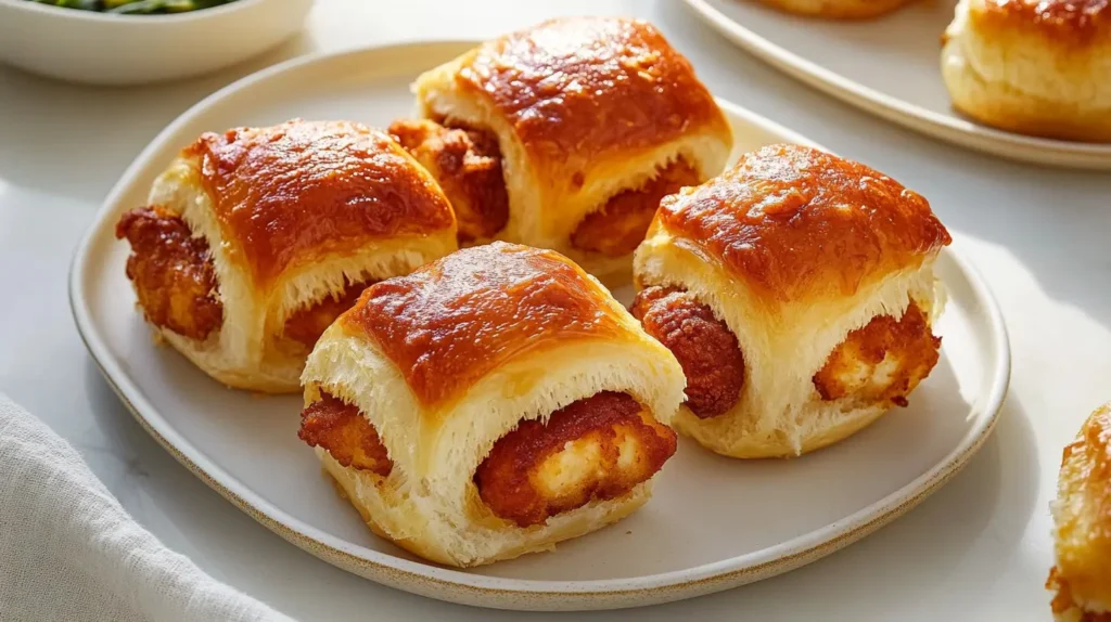 A plate of homemade chicken minis with a honey-butter glaze.