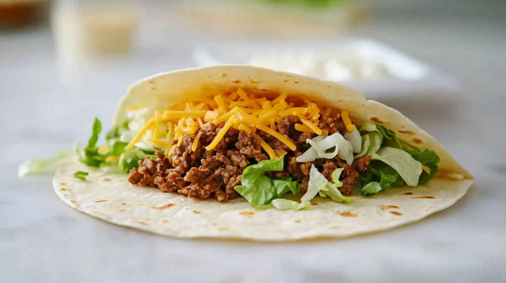 Assembling the Cheesy Gordita Crunch with melted cheese and fresh toppings.