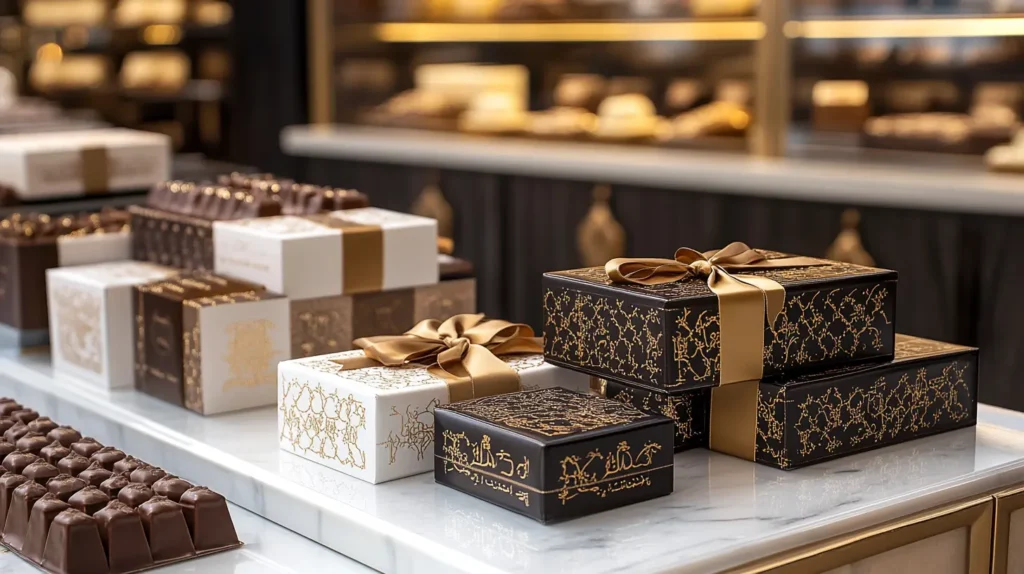 Why is Dubai chocolate so expensive? Exquisite packaging of Dubai chocolates with gold accents.