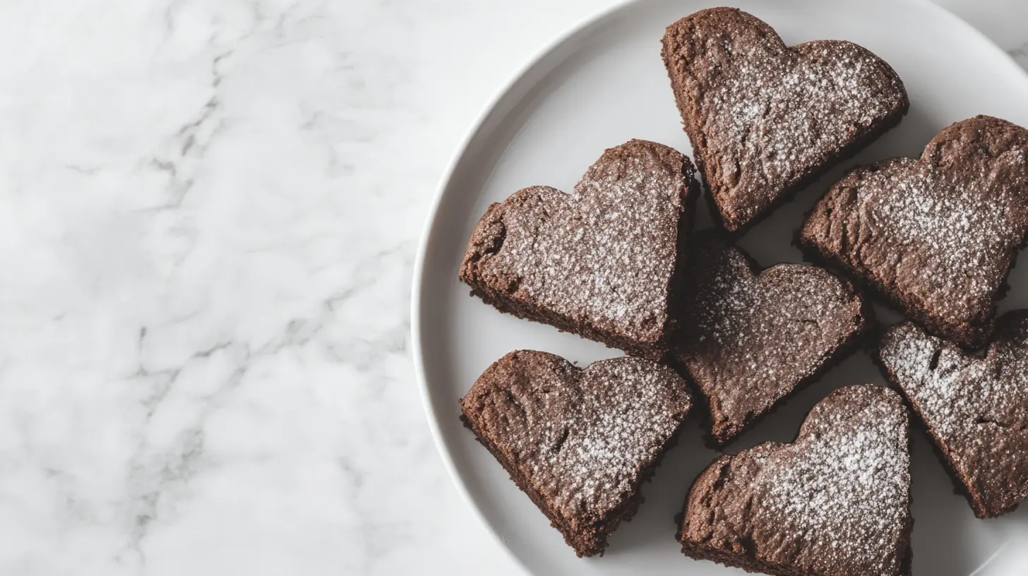 A plate of gluten-free chocolate cake slices served on a bright table.