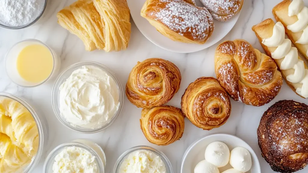 Ingredients laid out on a countertop for making homemade cream cheese Danish.