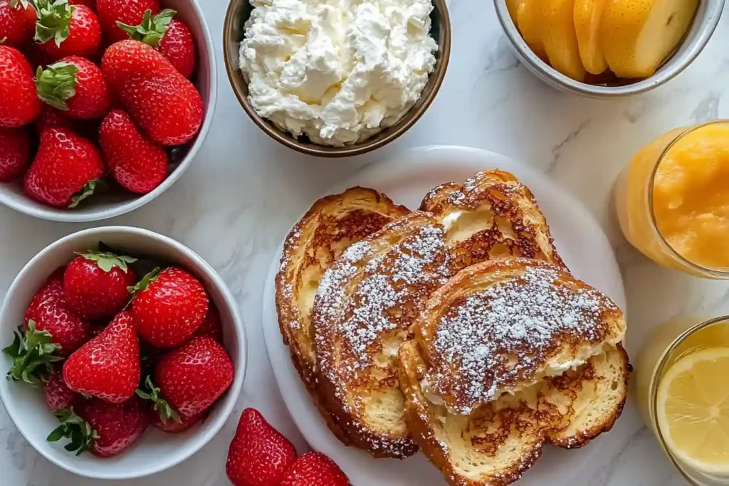 Ingredients laid out for sweet cream cheese–stuffed French toast.