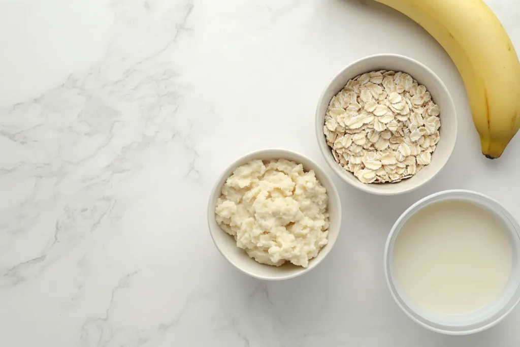 Simple ingredients for baby oatmeal.