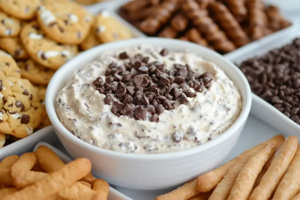 Creamy cookie dough dip served with assorted dippers