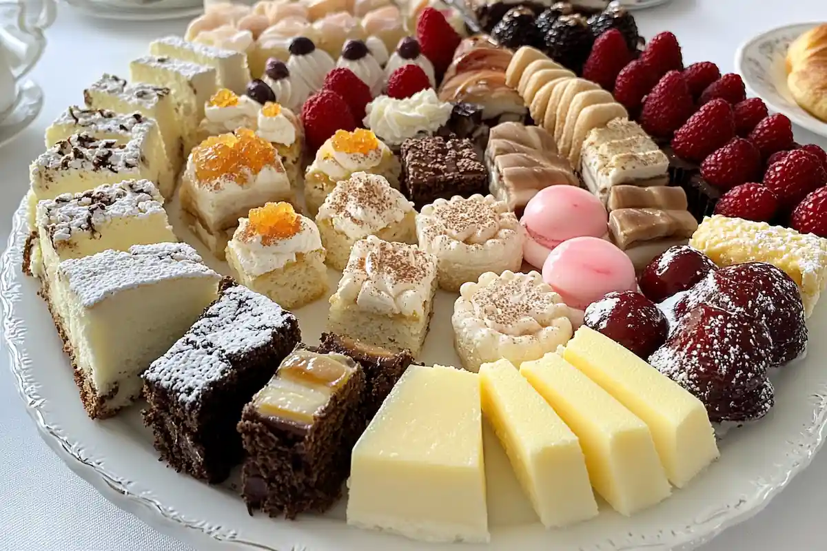 A delightful spread of assorted Russian desserts on a wooden table.